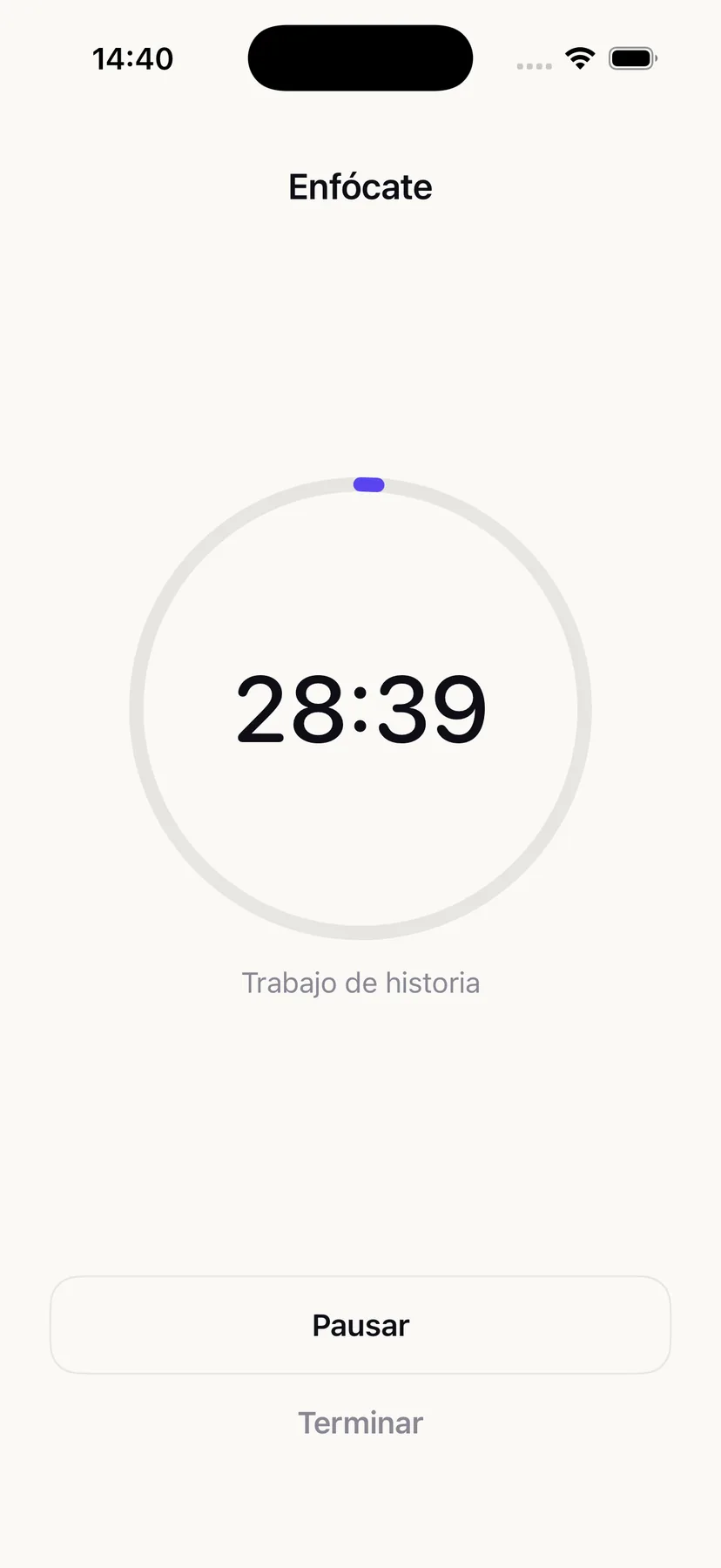 Temporizador de Luma en marcha con el nombre de la sesión